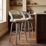 Chaise de bar Bois Gris Faux Cuir - Alicia Crème 