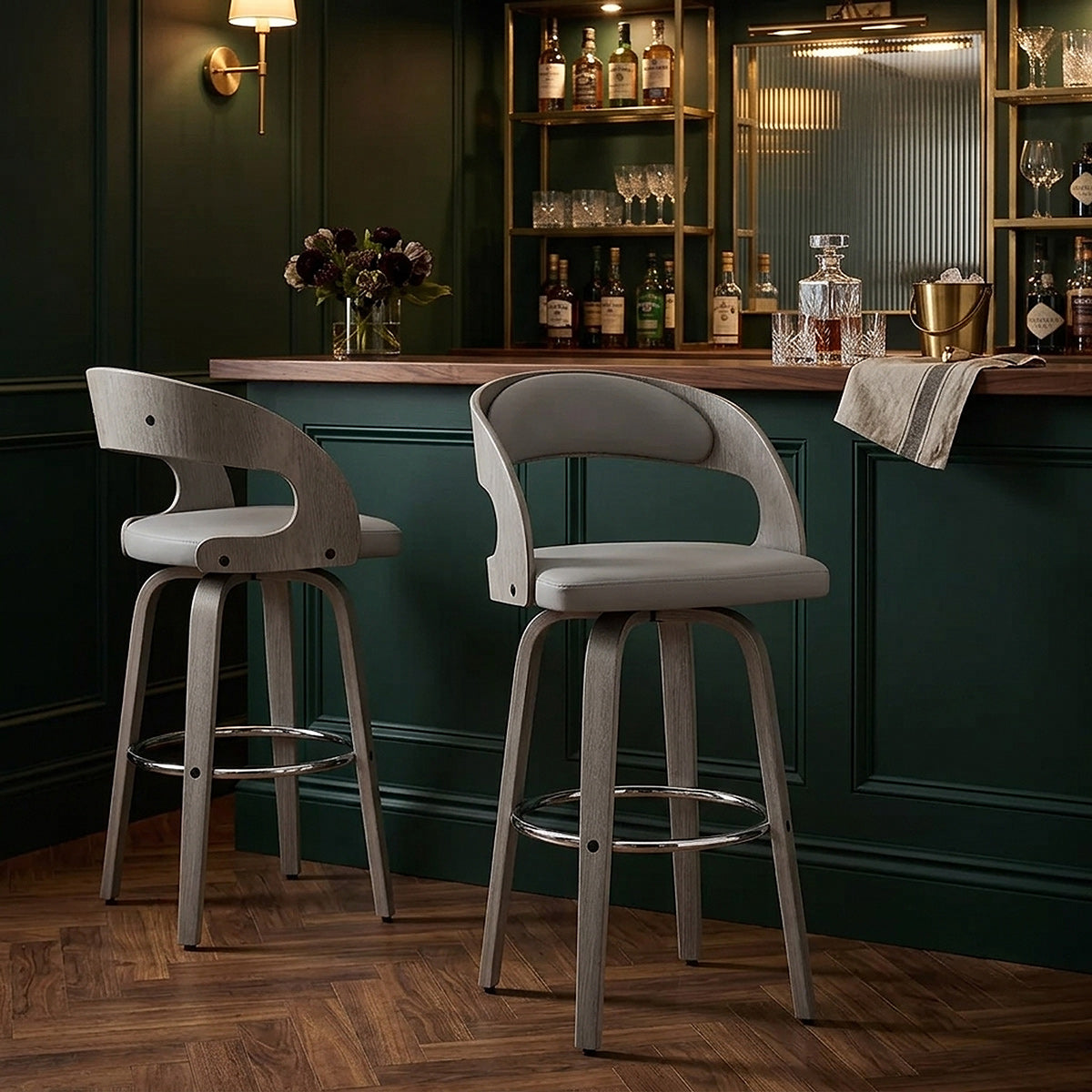Chaise de bar Bois Gris Faux Cuir - Alicia Gris 