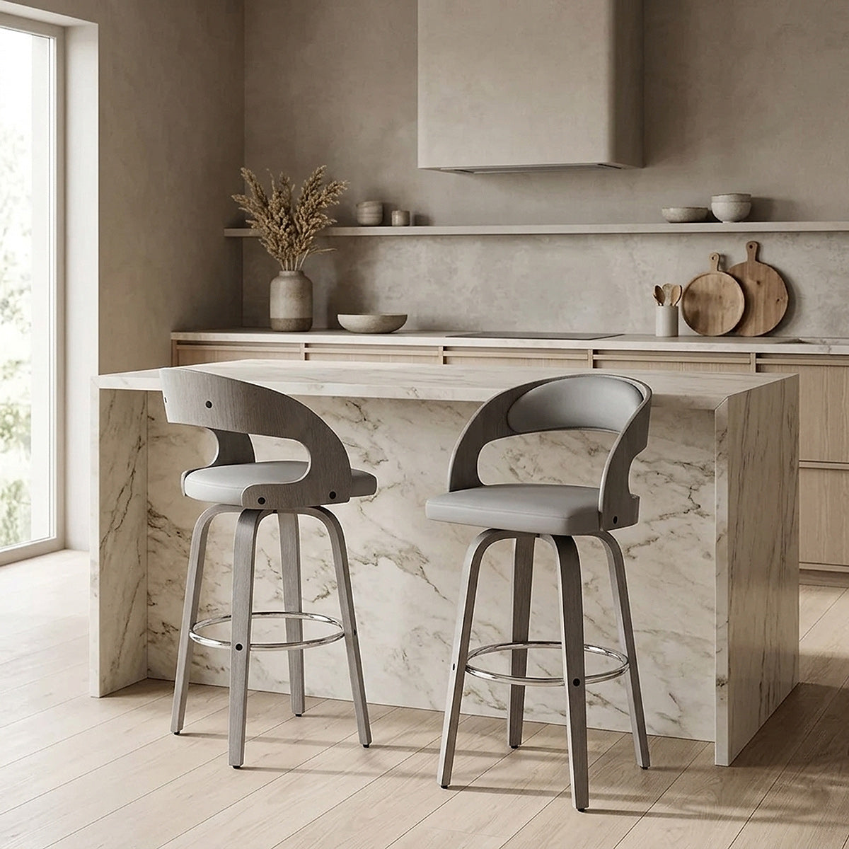 Chaise de bar Bois Gris Faux Cuir - Alicia Gris 