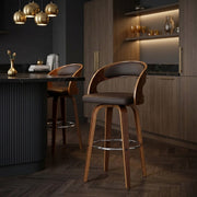 Tabouret Faux Cuir Bois - Alicia Marron 