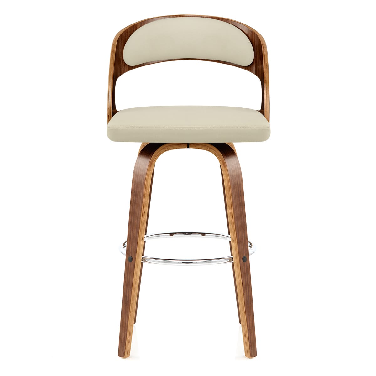 Tabouret Faux Cuir Bois - Alicia Crème 