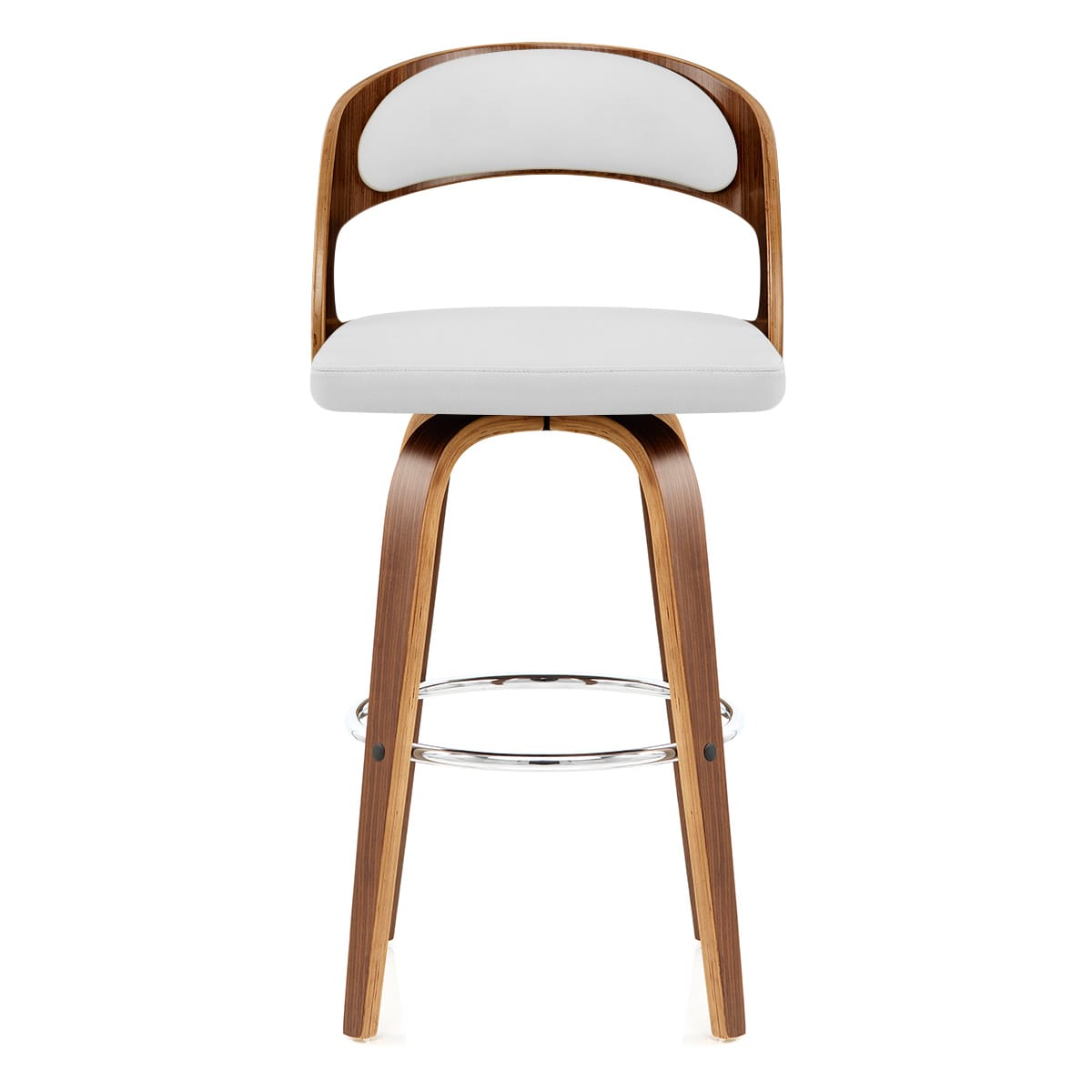 Tabouret Faux Cuir Bois - Alicia Blanc 