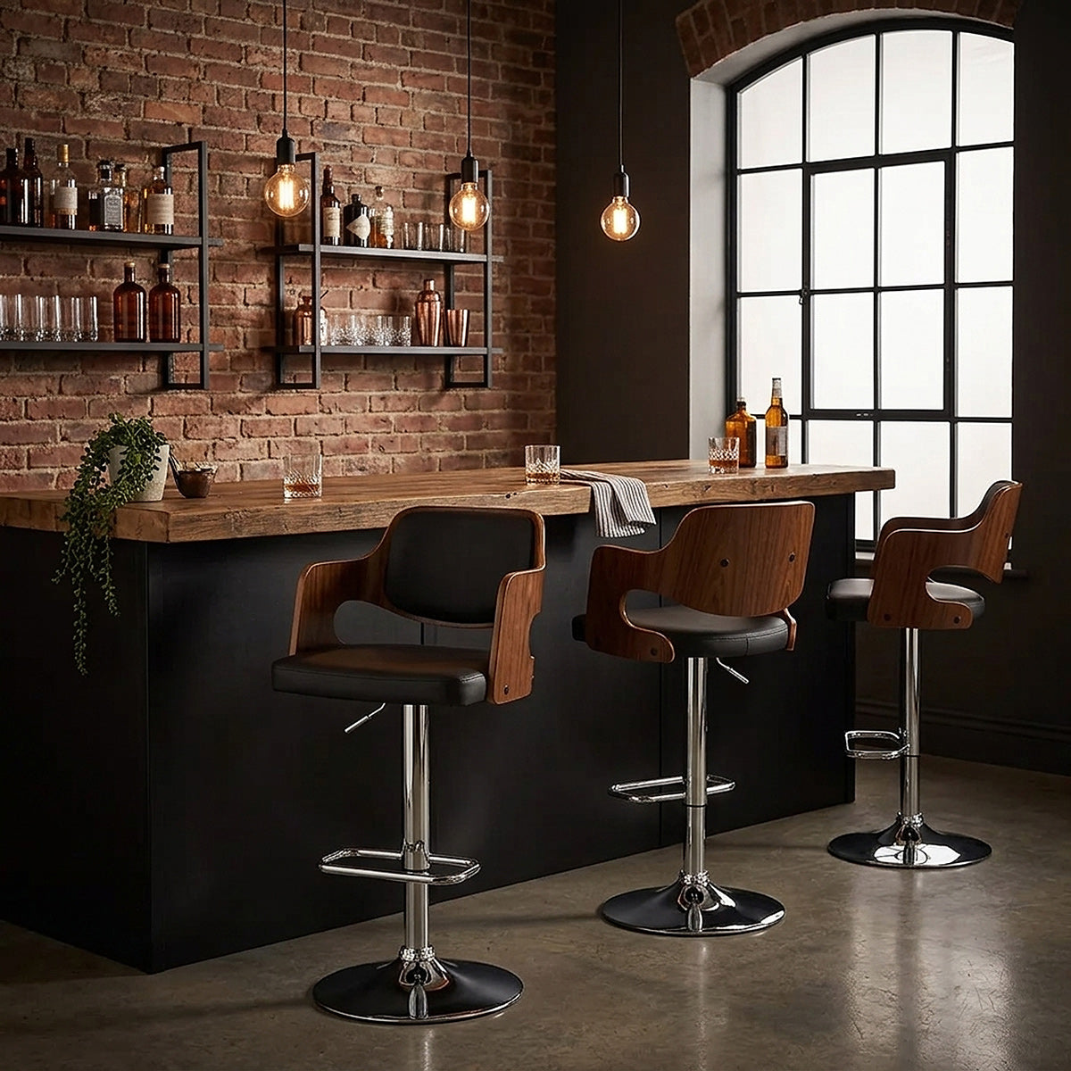 Chaise de Bar Bois Chrome - Amazon Noir 