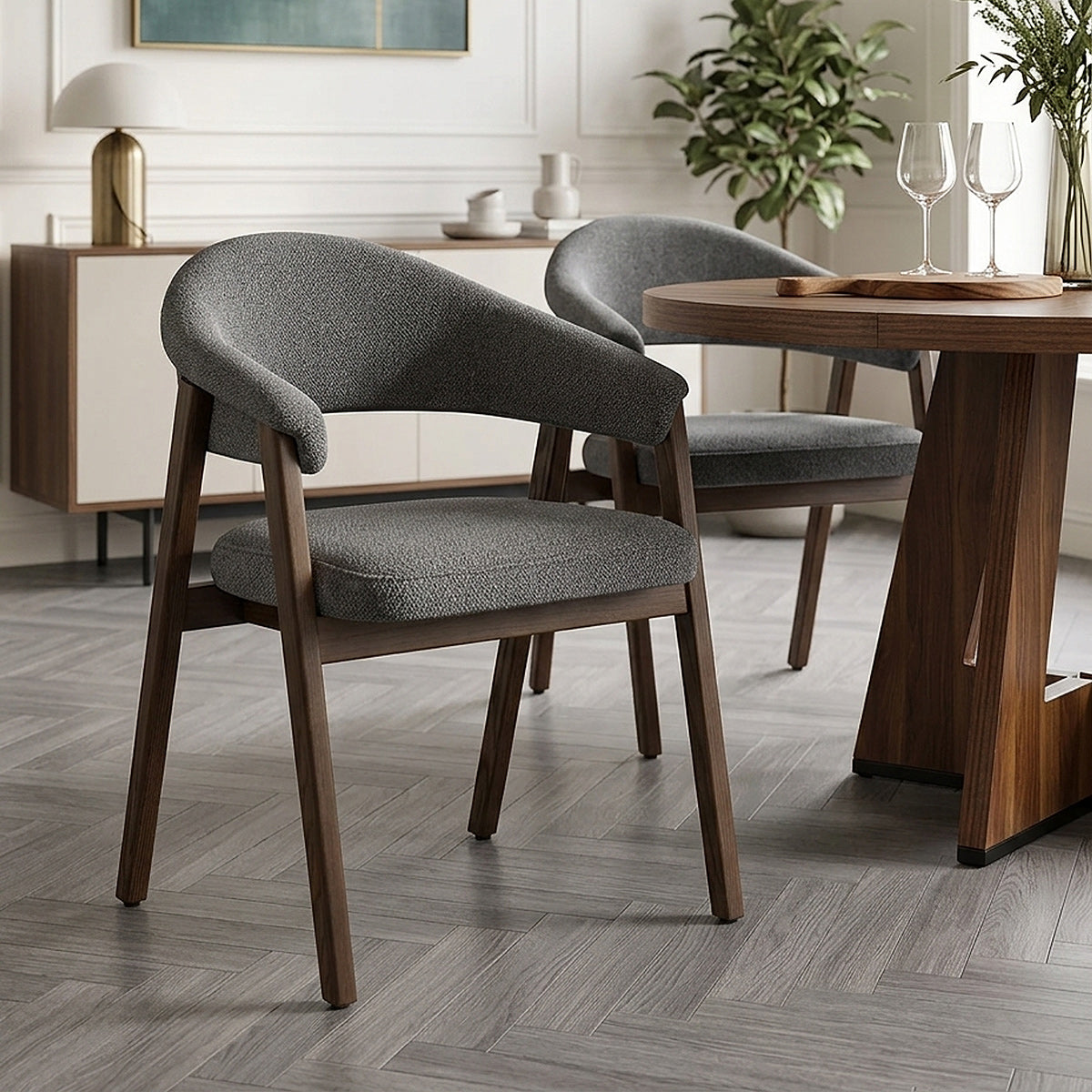 Chaise Chêne Foncé Tissu - Amber Gris Foncé