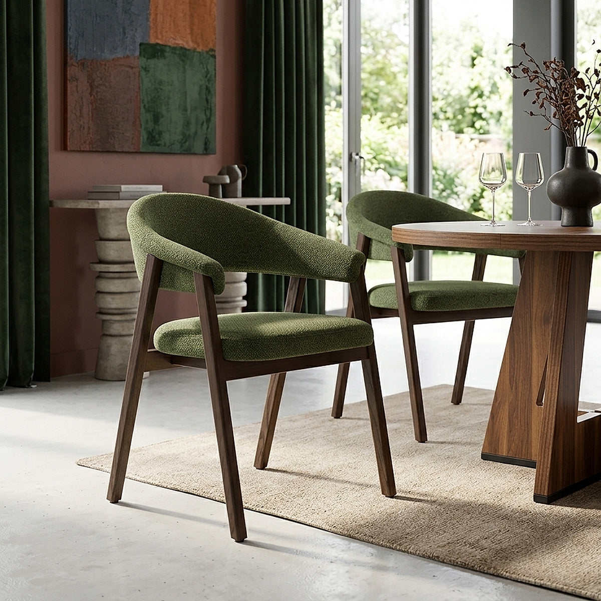 Chaise Chêne Foncé Tissu - Amber Vert