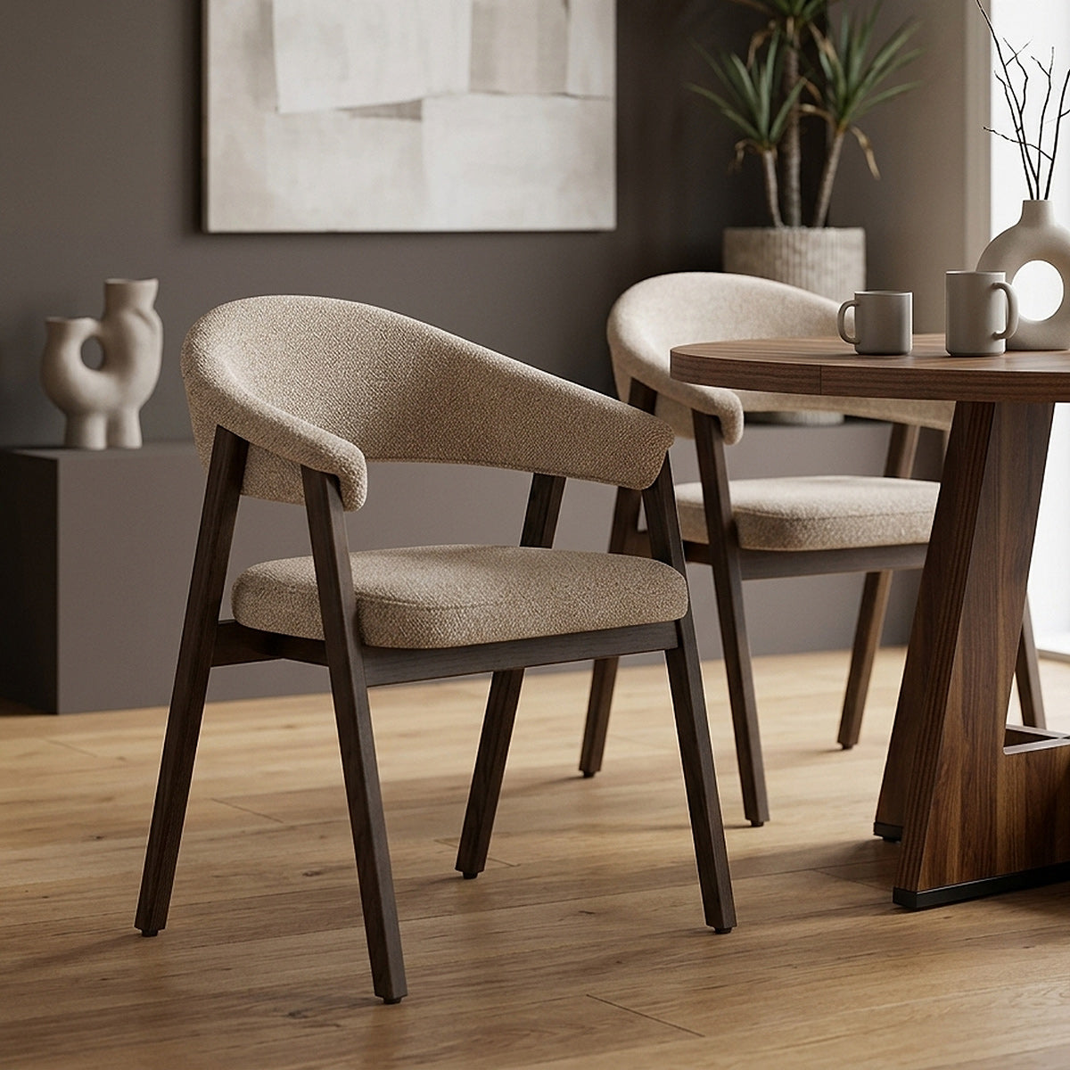 Chaise Chêne Foncé Tissu - Amber Taupe