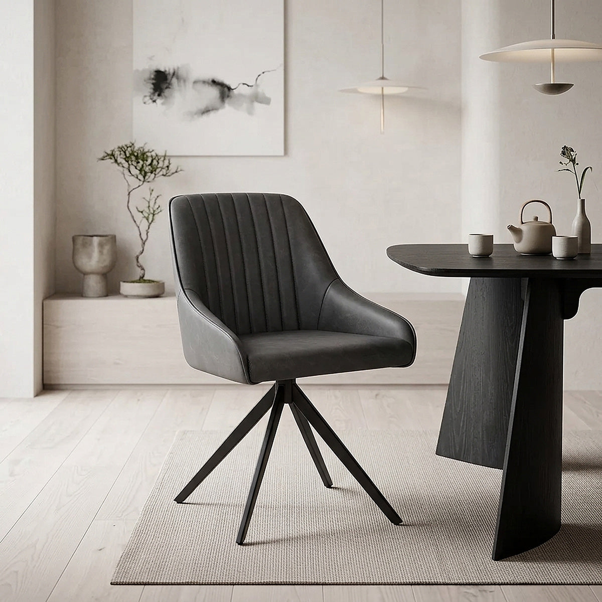 Chaise Faux Cuir - Amelia Gris Foncé 