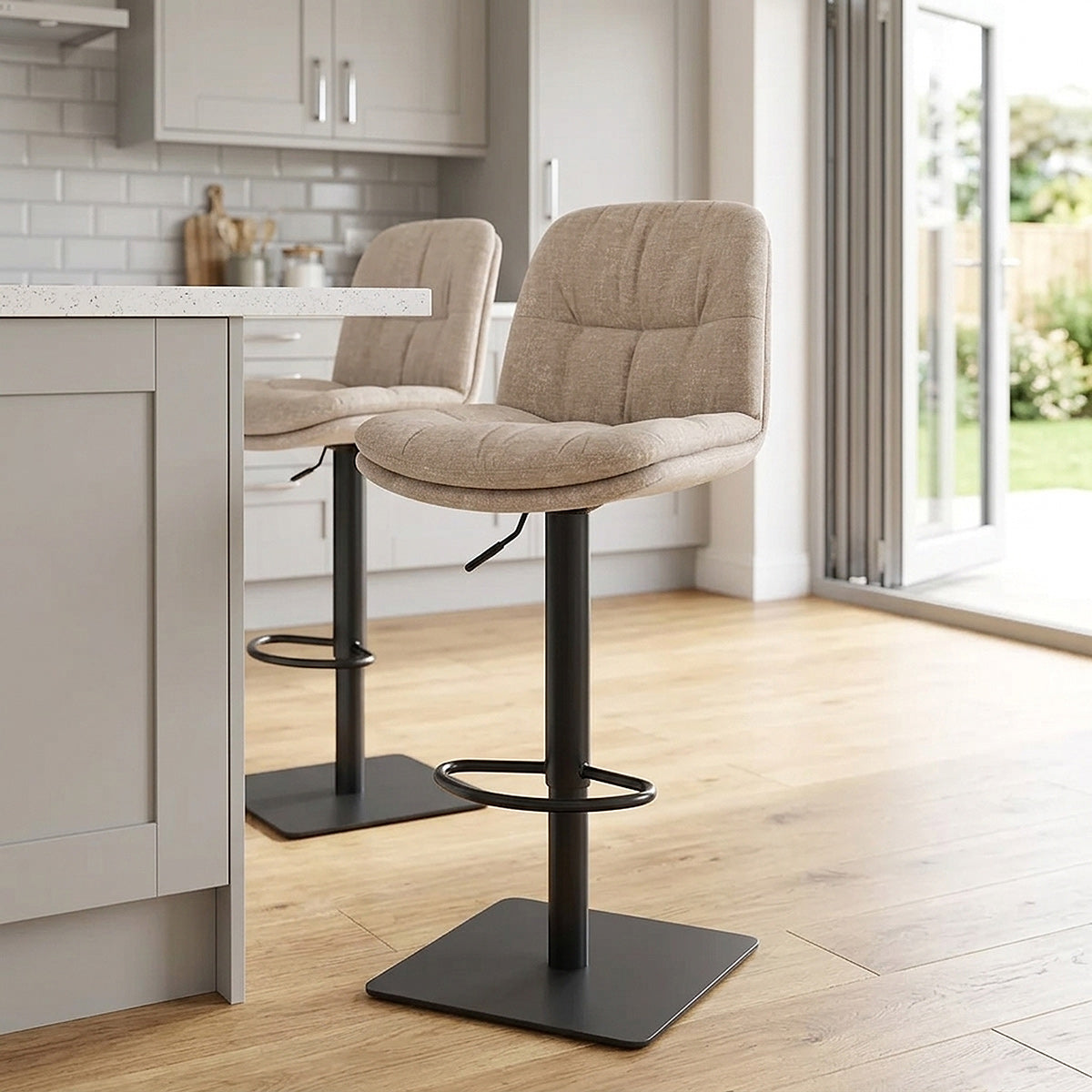 Tabouret de bar Tissu - Angelo Crème 