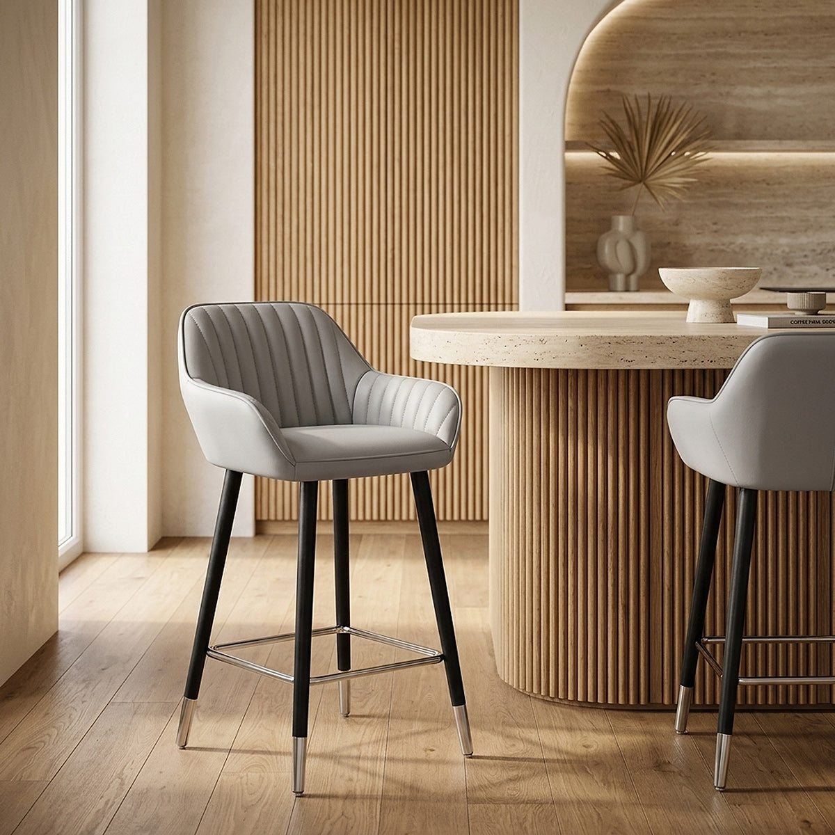 Tabouret de Bar Cuir Véritable - Apres Grande Gris 