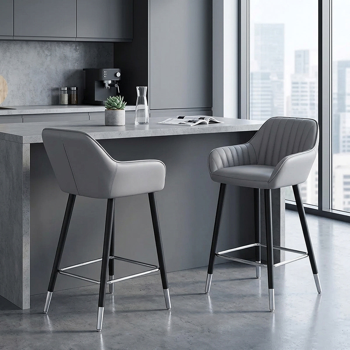 Tabouret de Bar Faux Cuir - Apres Grande Gris 