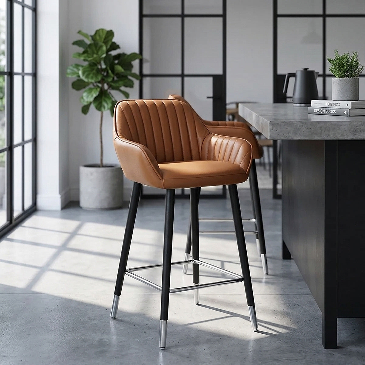 Tabouret de Bar Cuir Véritable - Apres Grande Marron 