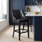 Chaise de Bar Bois Cuir Croûté - Ascot Noir 