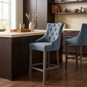 Chaise de Bar Bois Gris Tissu - Ascot Bleu 