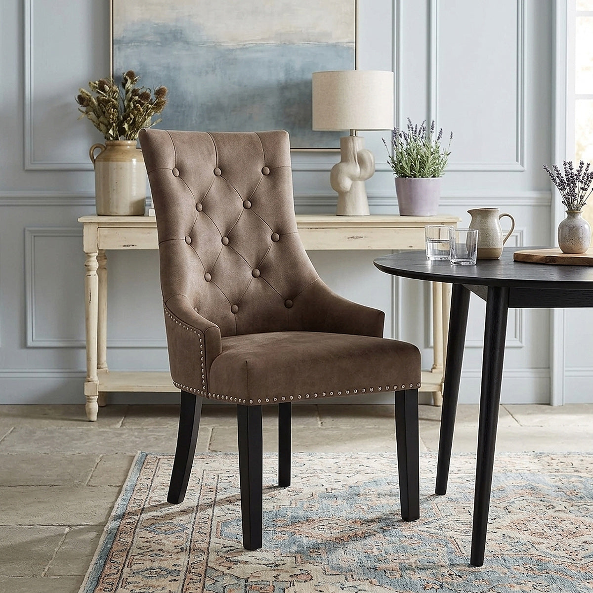 Chaise Bois Faux Cuir - Ascot Marron 