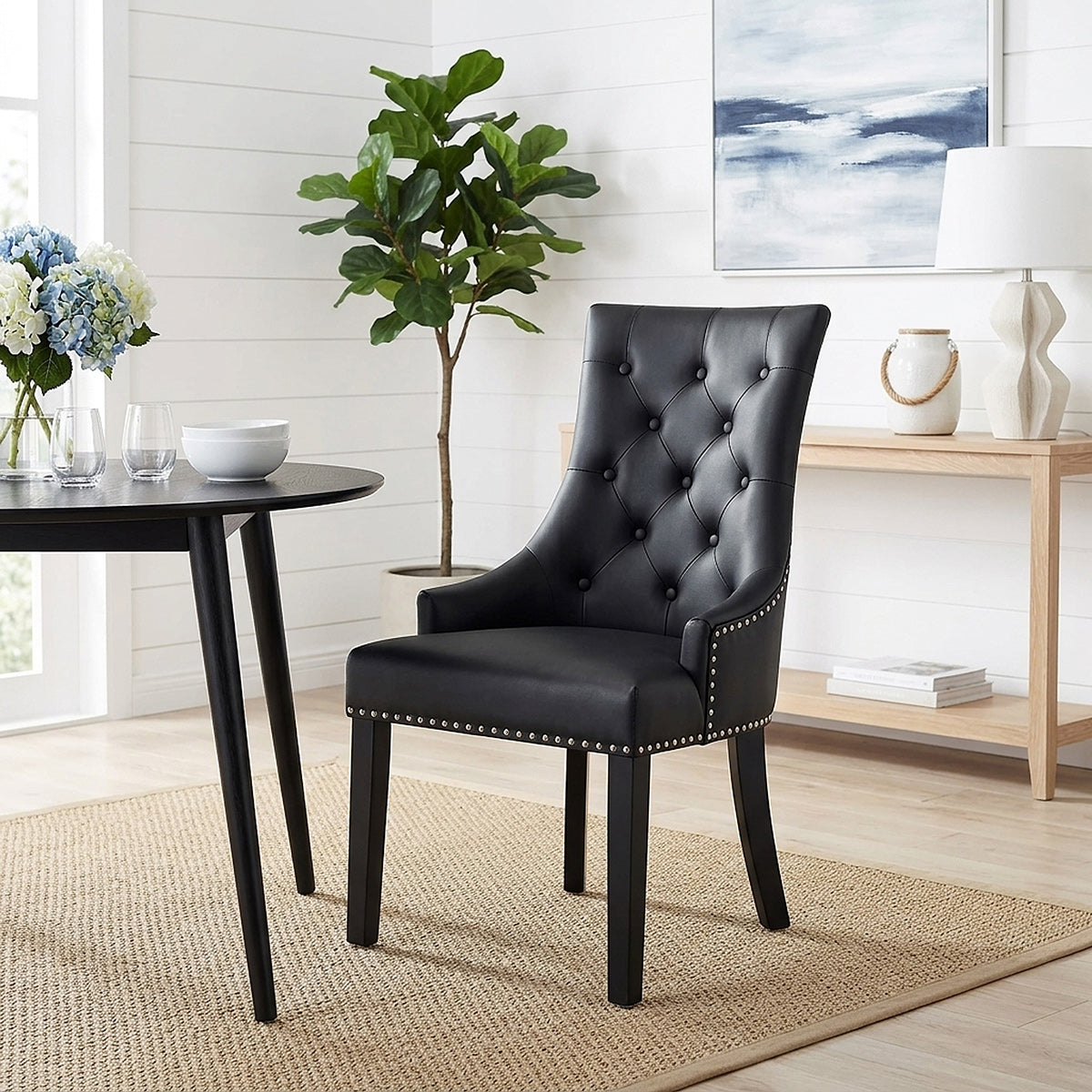 Chaise bois cuir crouté - Ascot Noir 