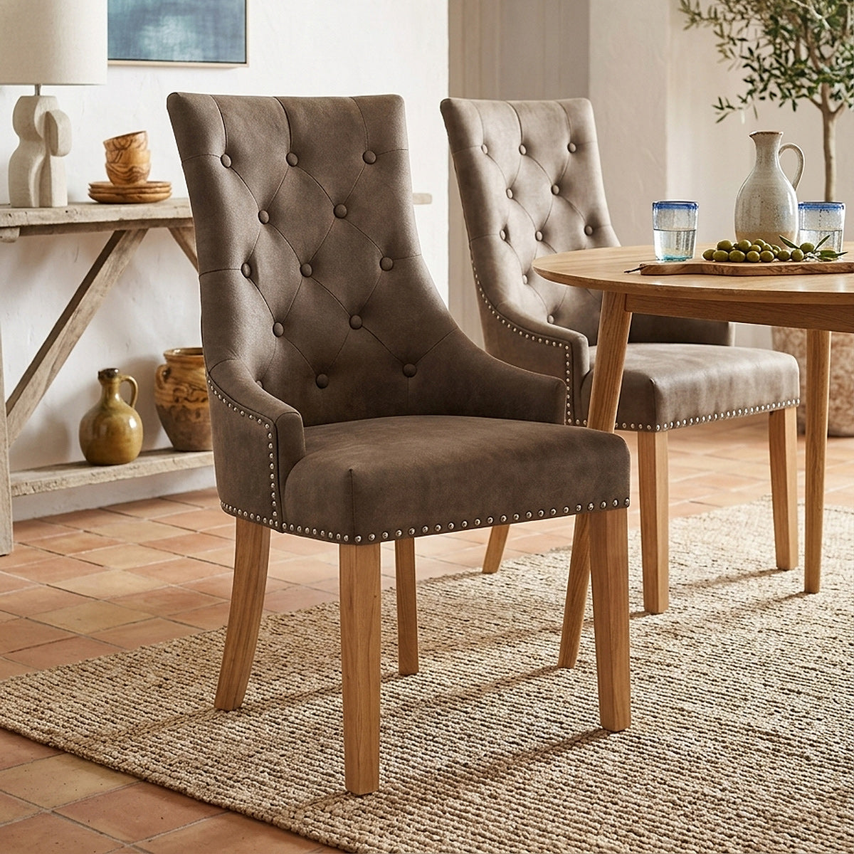 Chaise Chêne Faux Cuir - Ascot Marron 