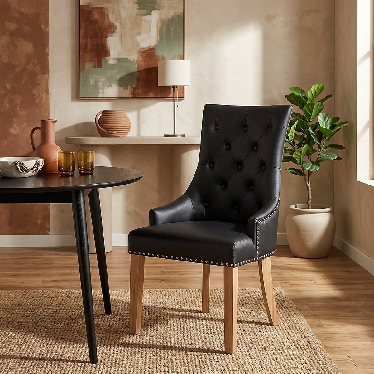 Chaise chêne cuir croûté - Ascot Noir 