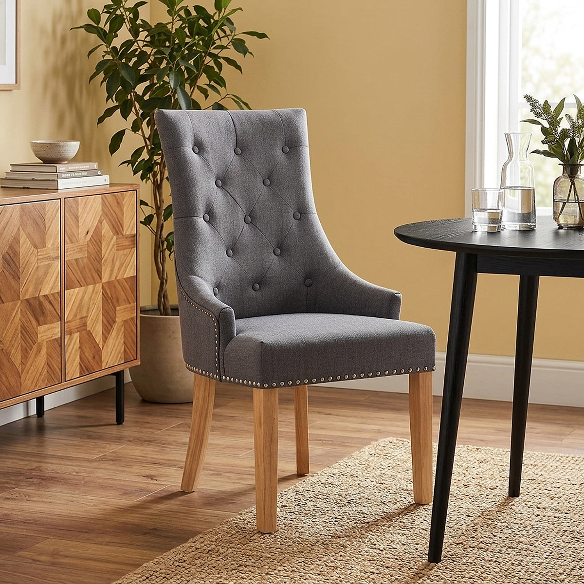 Chaise Chêne Tissu - Ascot Gris Foncé 
