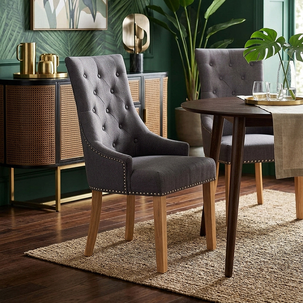 Chaise Chêne Tissu - Ascot Gris Foncé 