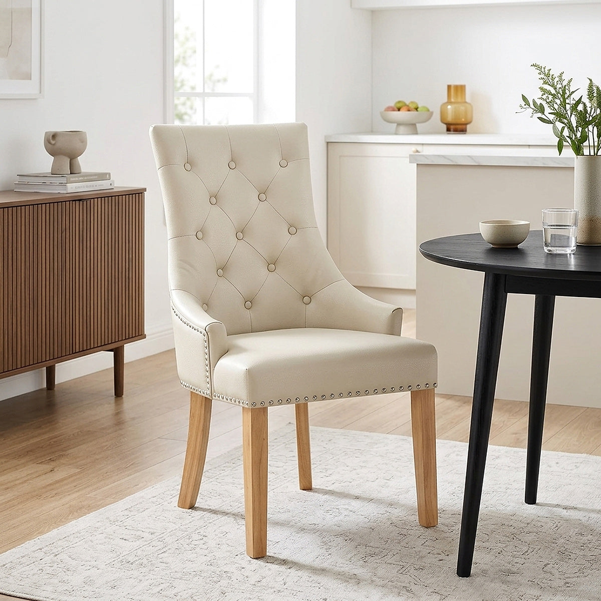 Chaise chêne cuir croûté - Ascot Crème 