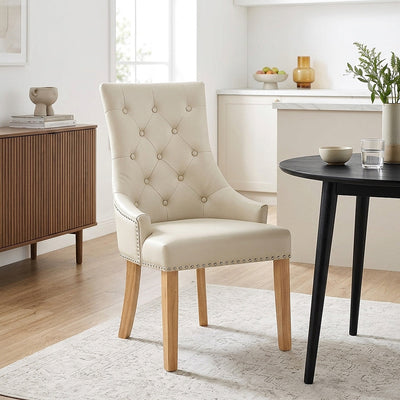 Chaise chêne cuir croûté - Ascot Crème 