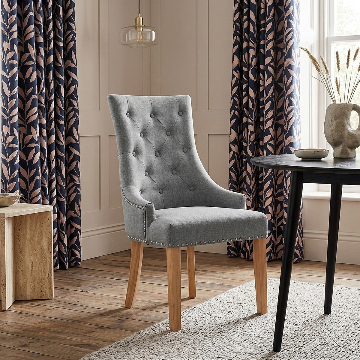 Chaise Chêne Tissu - Ascot Gris 