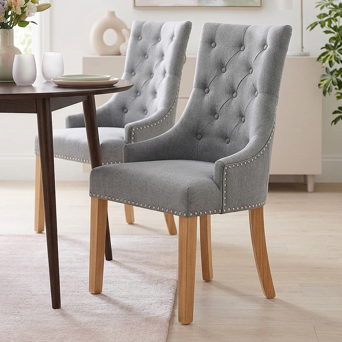 Chaise Chêne Tissu - Ascot Gris 