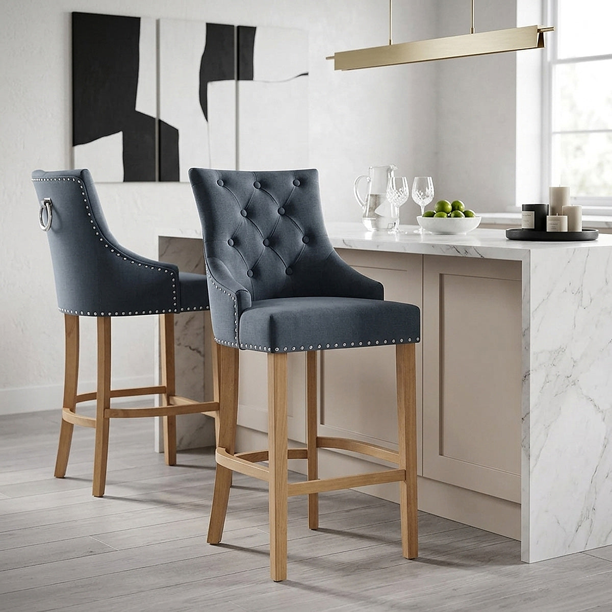 Chaise de Bar Chêne Tissu - Ascot Bleu 