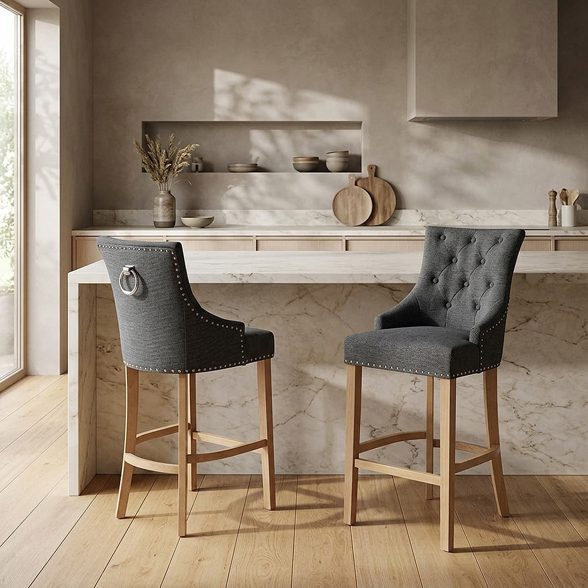 Chaise de Bar Chêne Tissu - Ascot Gris Foncé 