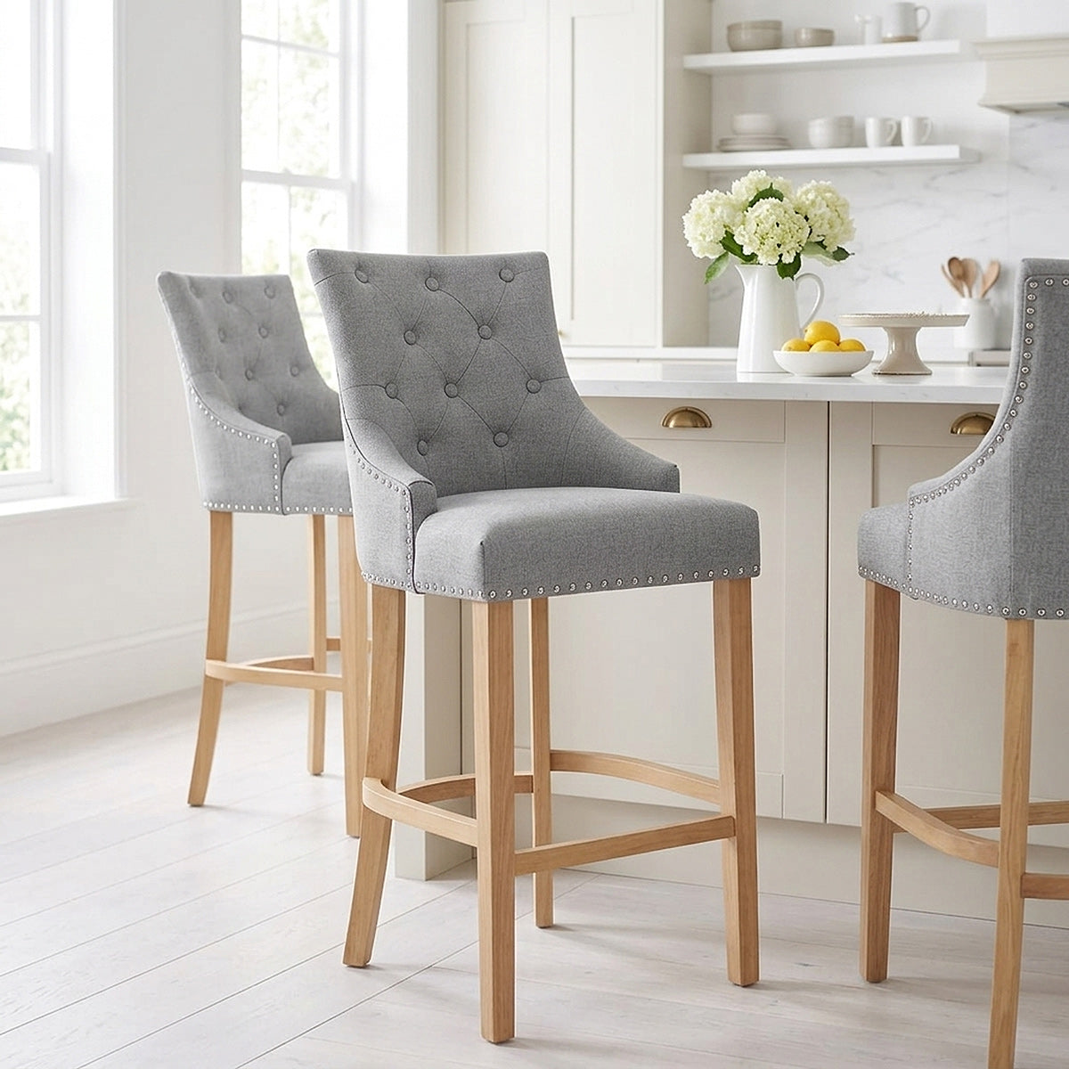 Chaise de Bar Chêne Tissu - Ascot Gris 