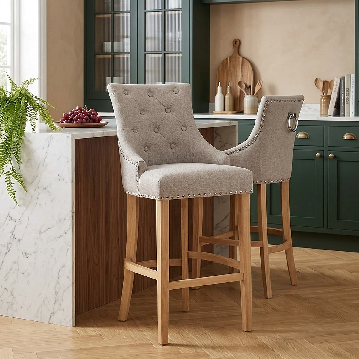 Chaise de Bar Chêne Tissu - Ascot Taupe 