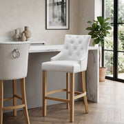 Chaise de bar Cuir Crouté Chêne - Ascot Blanc 