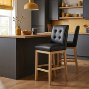 Tabouret de Bar Cuir Veritable Bois - Ashby Noir