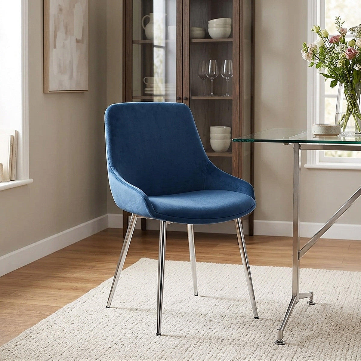 Chaise velours chrome - Aston Bleu 