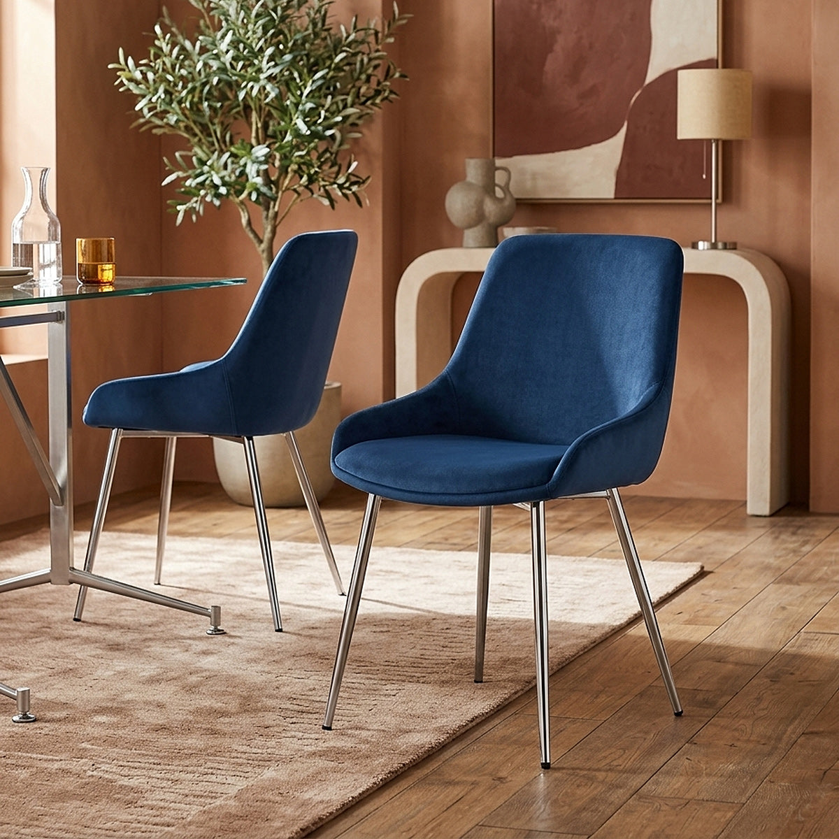 Chaise velours chrome - Aston Bleu 