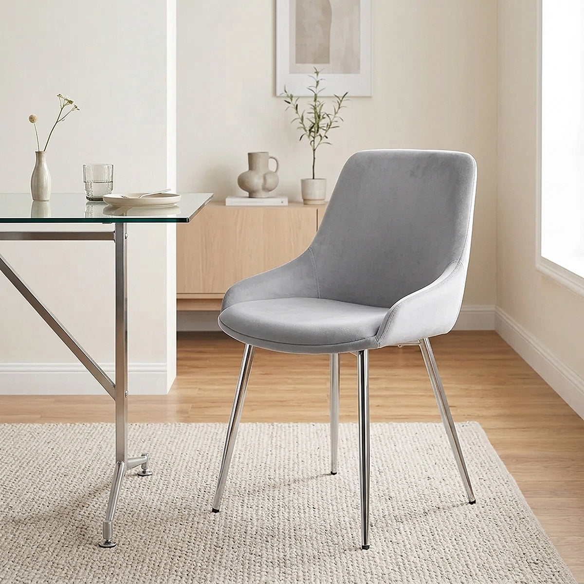 Chaise velours chrome - Aston Gris 
