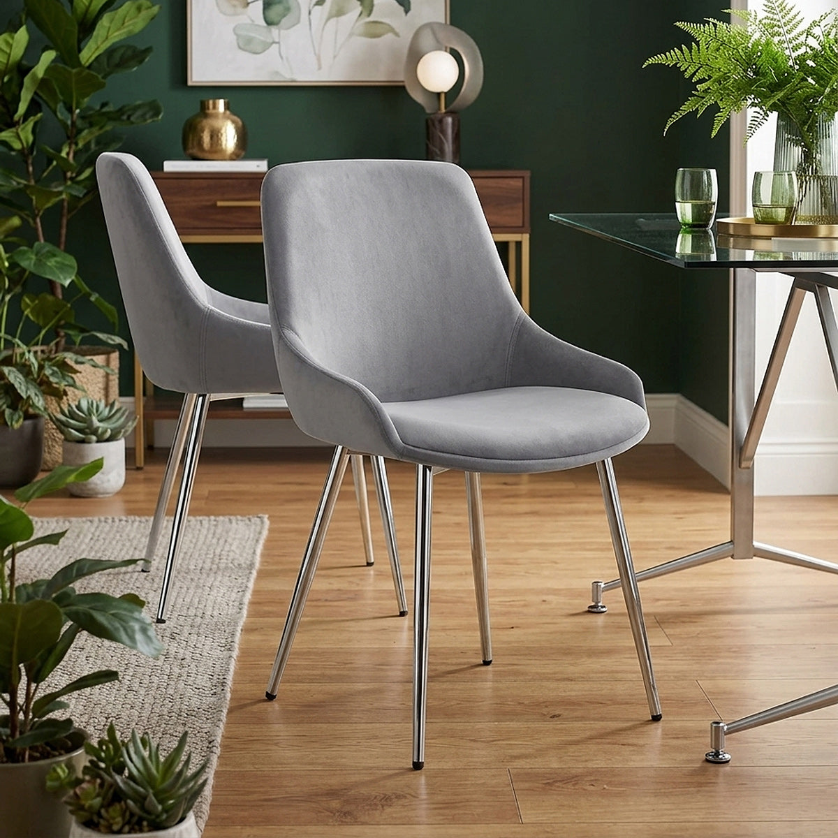 Chaise velours chrome - Aston Gris 