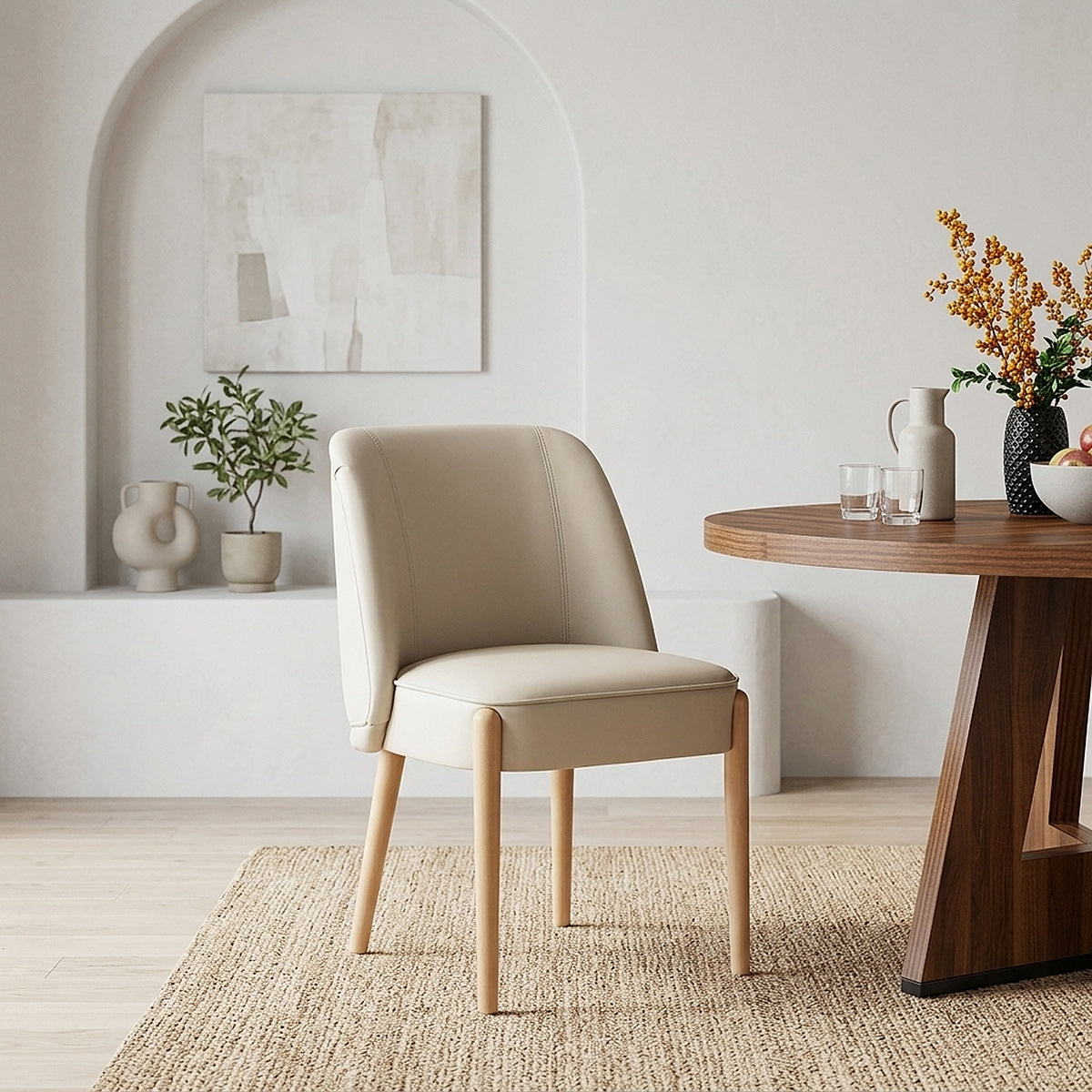 Chaise Faux Cuir Bois - Avon Crème
