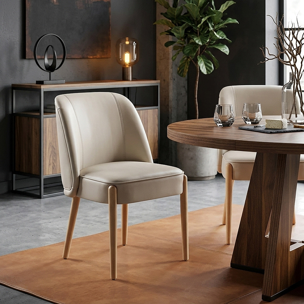 Chaise Faux Cuir Bois - Avon Crème