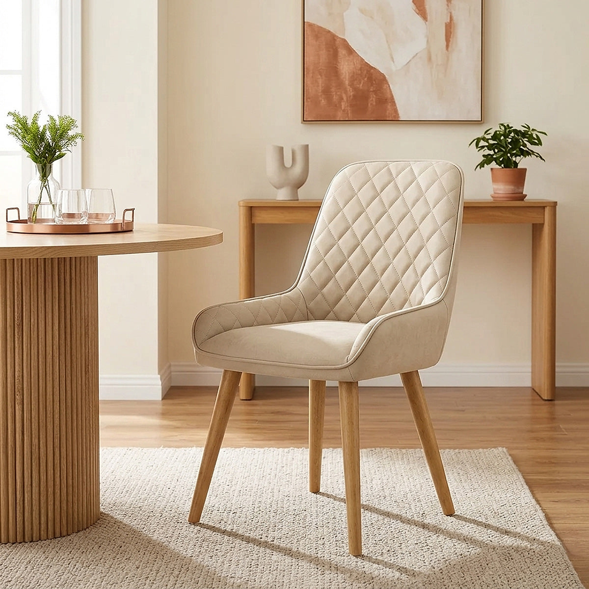Chaise Faux Cuir Bois - Azure Crème 