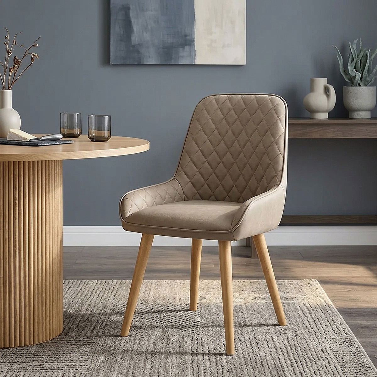 Chaise Faux Cuir Bois - Azure Taupe 