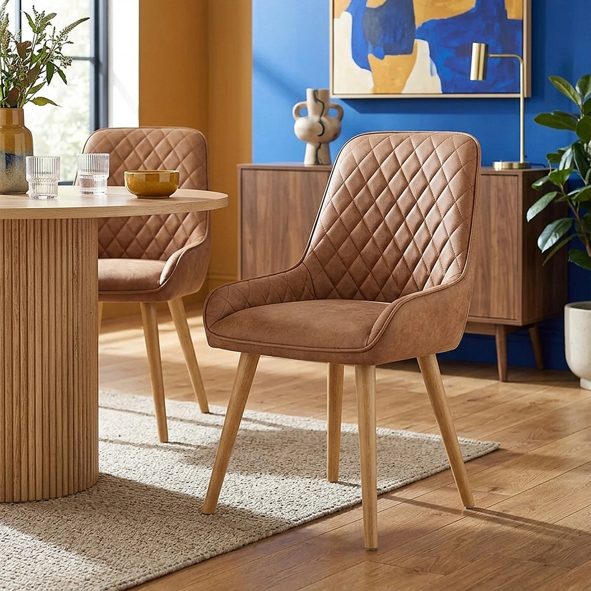 Chaise Faux Cuir Bois - Azure Marron 