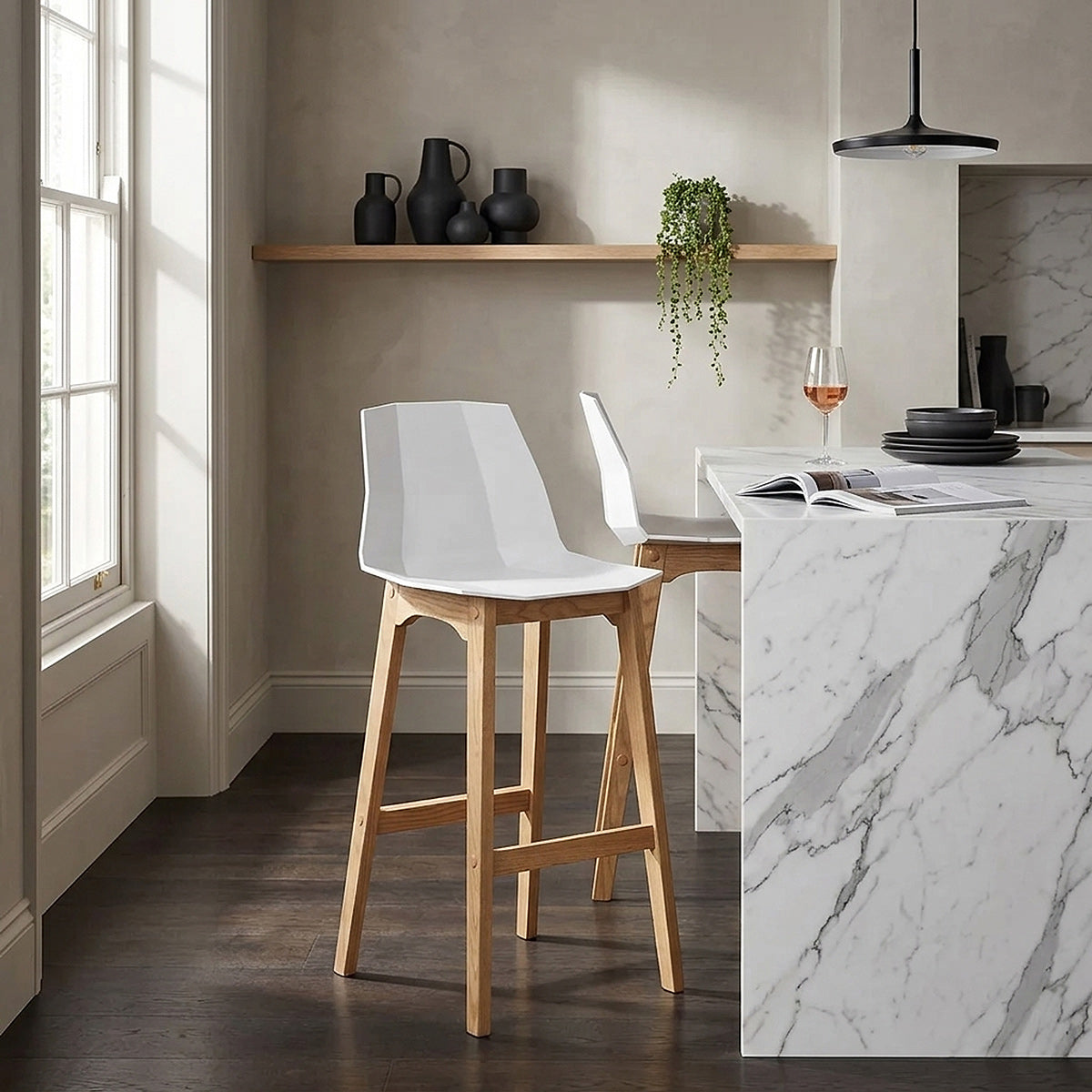Tabouret de Bar Chêne - Bali Blanc 