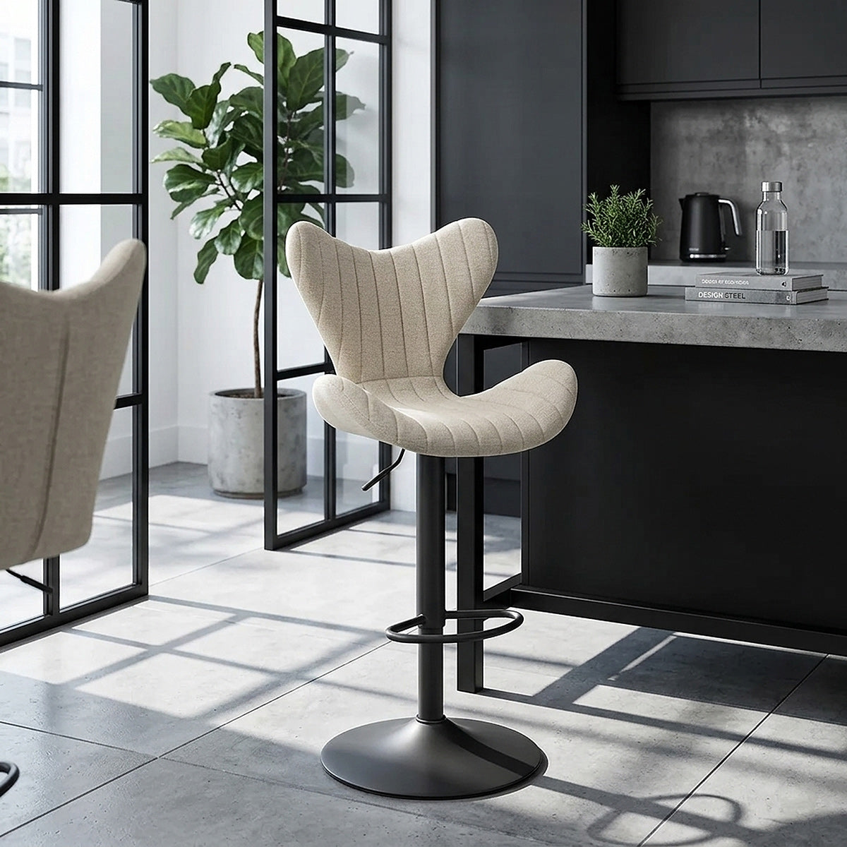 Tabouret Graphite Tissu - BB Swivel Crème 