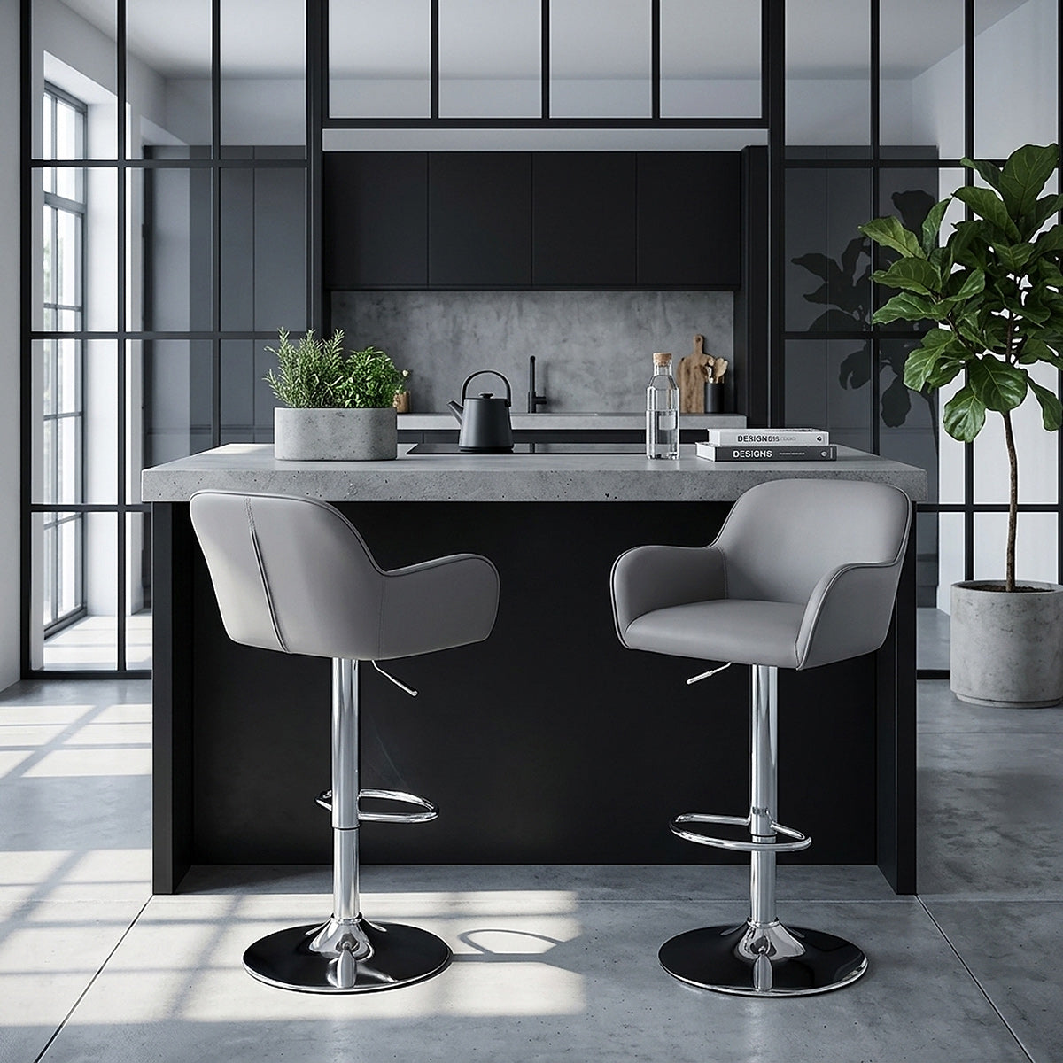 Chaise de Bar Chrome Brossé Faux Cuir - Berlin Gris 