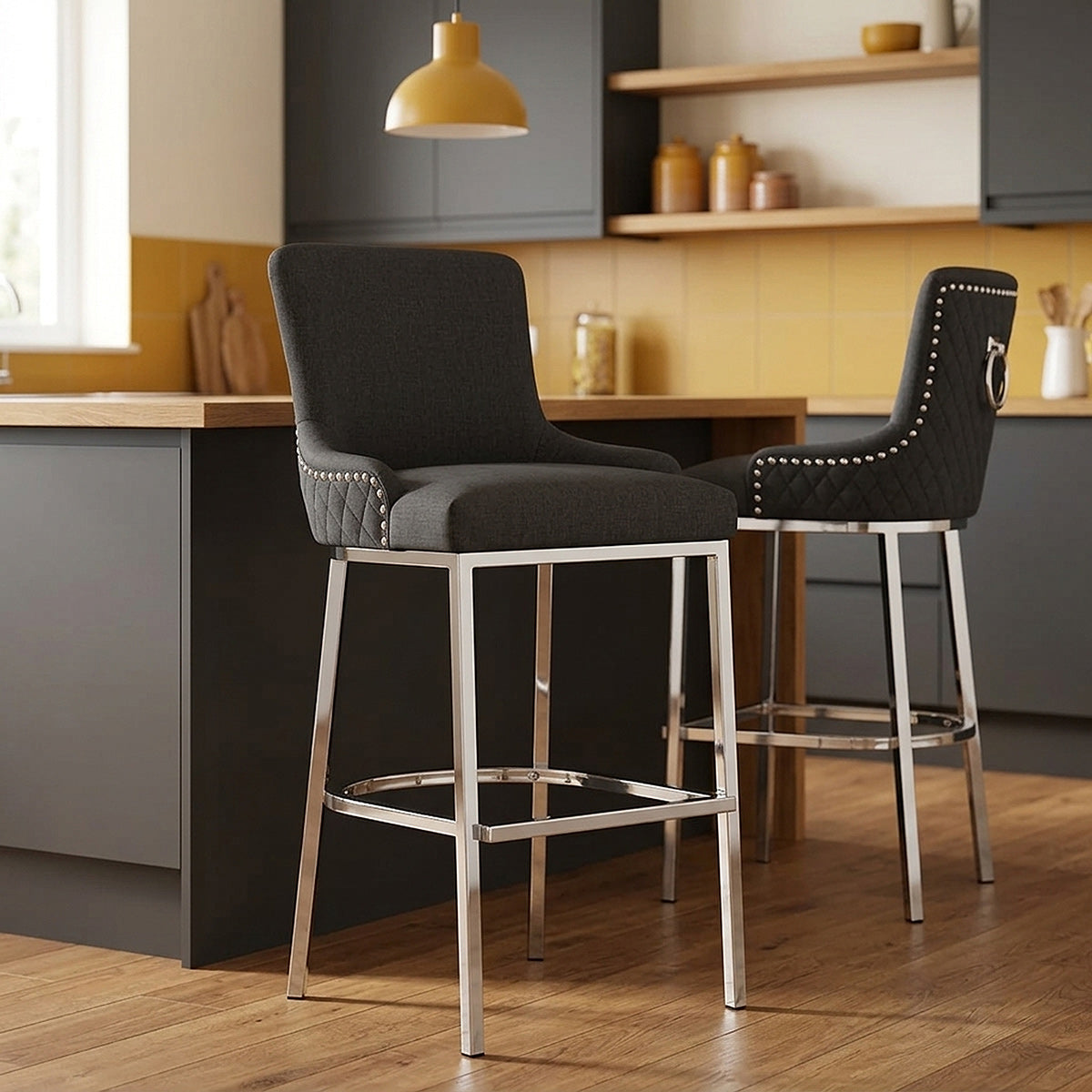 Tabouret Tissu Chrome - Blush Gris Foncé 