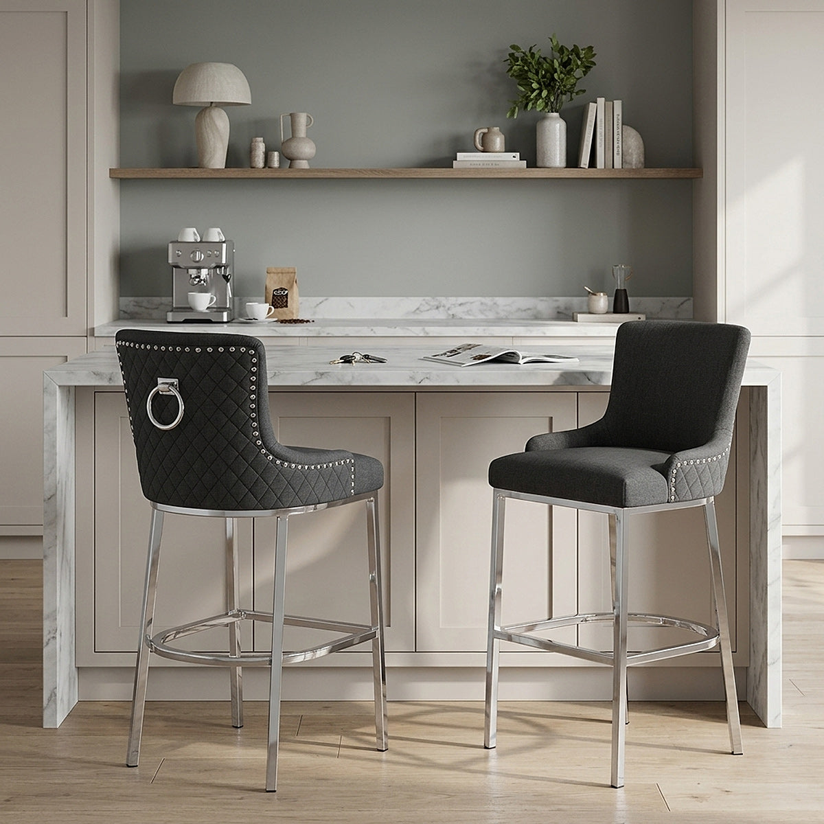 Tabouret Tissu Chrome - Blush Gris Foncé 