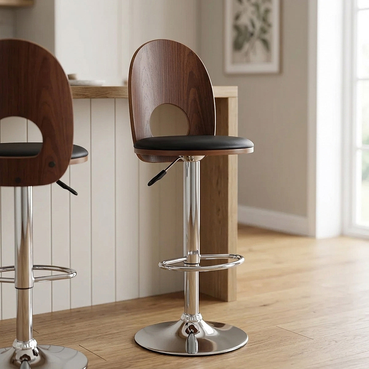 Chaise de Bar Bois Chrome - Bolero Noir 