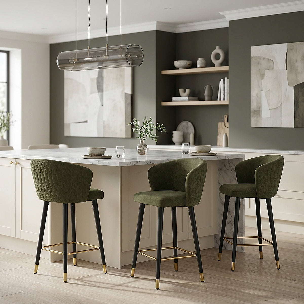 Tabouret de Bar Tissu - Boston Vert