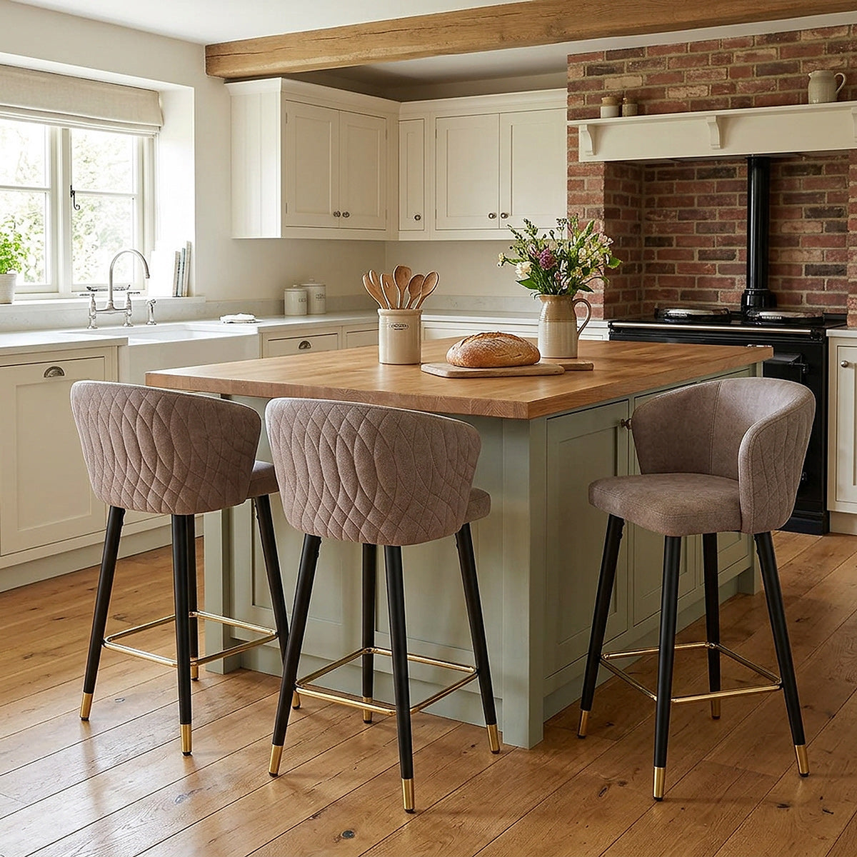 Boston Bar Stool Taupe Fabric
